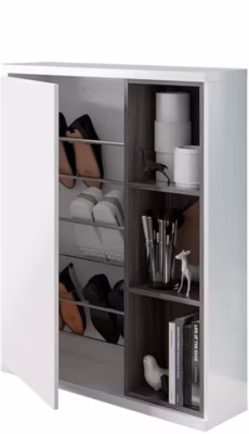 Meuble à chaussures avec 1 porte et 3 étagéres, coloris blanc brillant, 108 x 79 x 25 cm