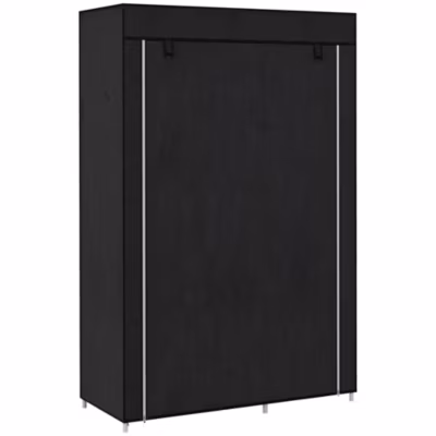 Armoire penderie multi-rangement – 6 étagères, 1 barre – dim. 103L x 43l x 162,5H cm – acier noir non tissé noir