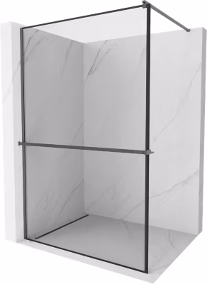 Mexen Kioto+ paroi de douche avec étagère Walk-in 80 x 200 cm, cadre noir, gris canon brossé – 800-080-121-66-70