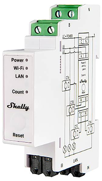 Shelly Pro 3EM 120A v2 Shelly Compteur de courant Wi-Fi, Bluetooth