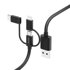 Hama Câble USB USB 2.0 USB-A mâle, USB-C® mâle, Connecteur Lightning , USB Micro-A mâle 1.5 m noir 00201536 Hama Câble USB USB 2.0 USB-A mâle, USB-C® mâle, Connecteur Lightning , USB Micro-A mâle 1.5 m noir 00201536
