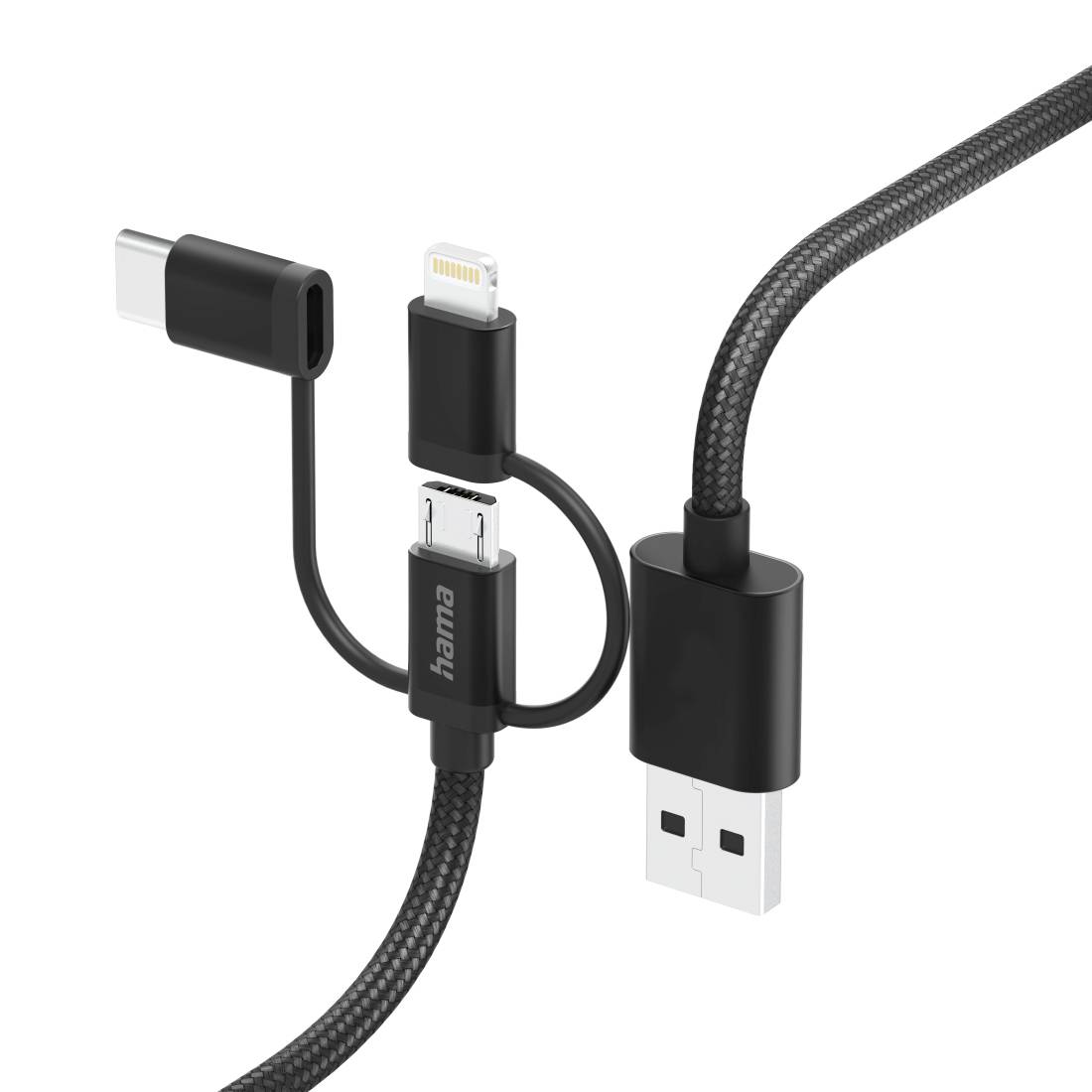 Hama Câble USB USB 2.0 USB-A mâle, USB-C® mâle, Connecteur Lightning , USB Micro-A mâle 1.5 m noir 00201536