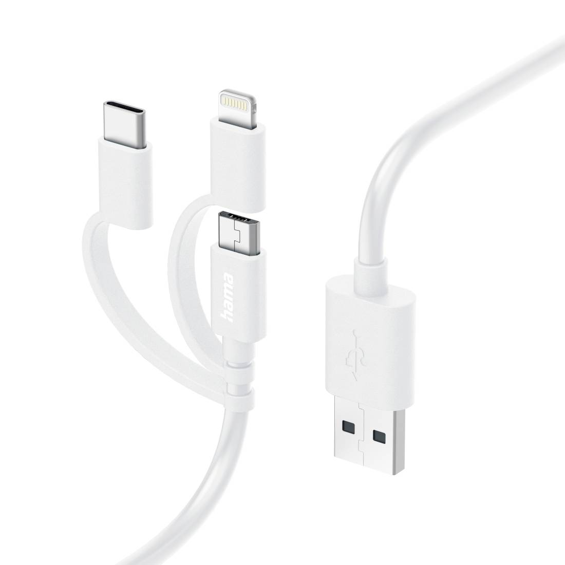 Hama Câble USB USB 2.0 USB-A mâle, USB-C® mâle, Connecteur Lightning , USB Micro-A mâle 1 m blanc 00201535