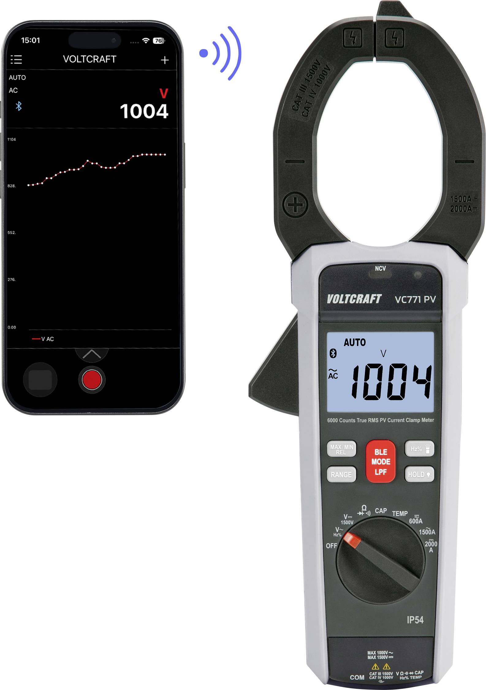 VOLTCRAFT VC771 Pince ampèremétrique étalonné (ISO) numérique enregistreur de données, avec trousse, protégé contre les