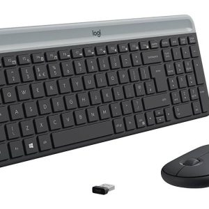 Logitech Slim Combo M sans fil Kit souris + clavier Touches à frappe silencieuse anglais US, QWERTY graphite Logitech Slim Combo M sans fil Kit souris + clavier Touches à frappe silencieuse anglais US, QWERTY graphite