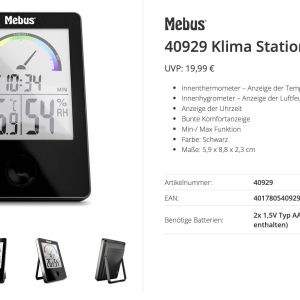 Mebus Thermo-hygromètre noir 40929 Mebus Thermo-hygromètre noir 40929