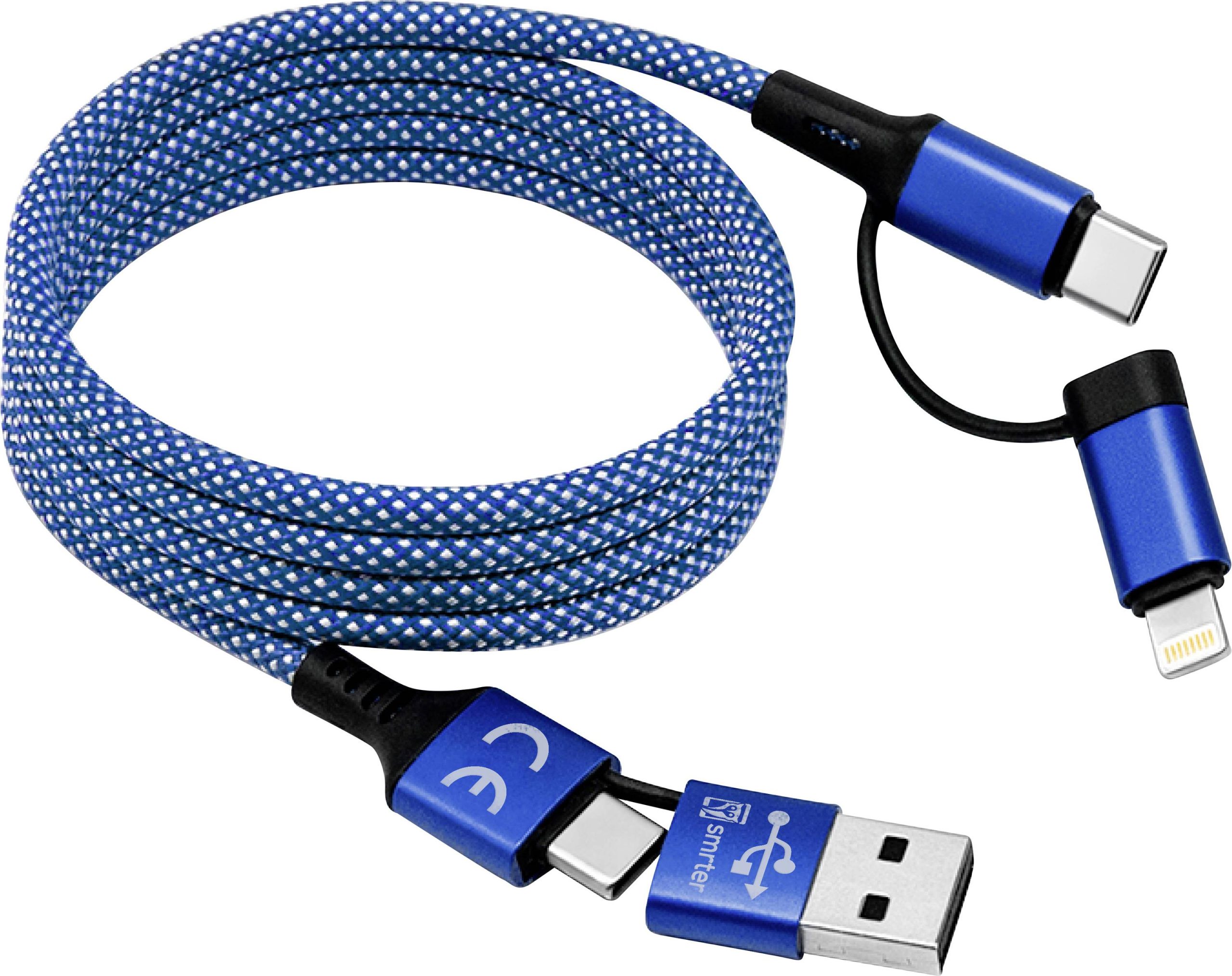 Smrter Câble de charge USB USB-C® mâle, USB-A mâle, Connecteur Lightning 1 m bleu SMRTER_MAGNETO_ULT_BL