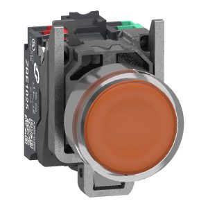 Schneider Electric XB4BW35B55 Bouton-poussoir lumineux, Harmony XB4, métal, 22 mm, orange, Sans inscription, LED, calott