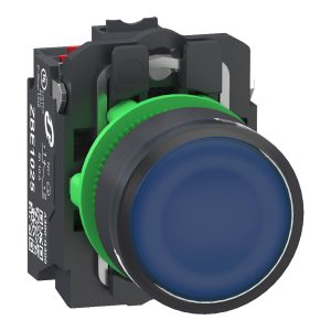 Schneider Electric XB5AW36B55 Bouton-poussoir lumineux, Harmony XB5, plastique, 22 mm, bleu, Sans inscription, LED, calo