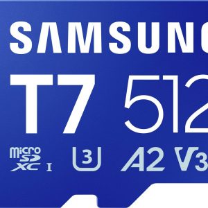 Samsung T7 Carte microSDXC au détail 512 GB UHS-I U3, A2 Application Performance Class, Class 10, v30 Video Speed Class Samsung T7 Carte microSDXC au détail 512 GB UHS-I U3, A2 Application Performance Class, Class 10, v30 Video Speed Class