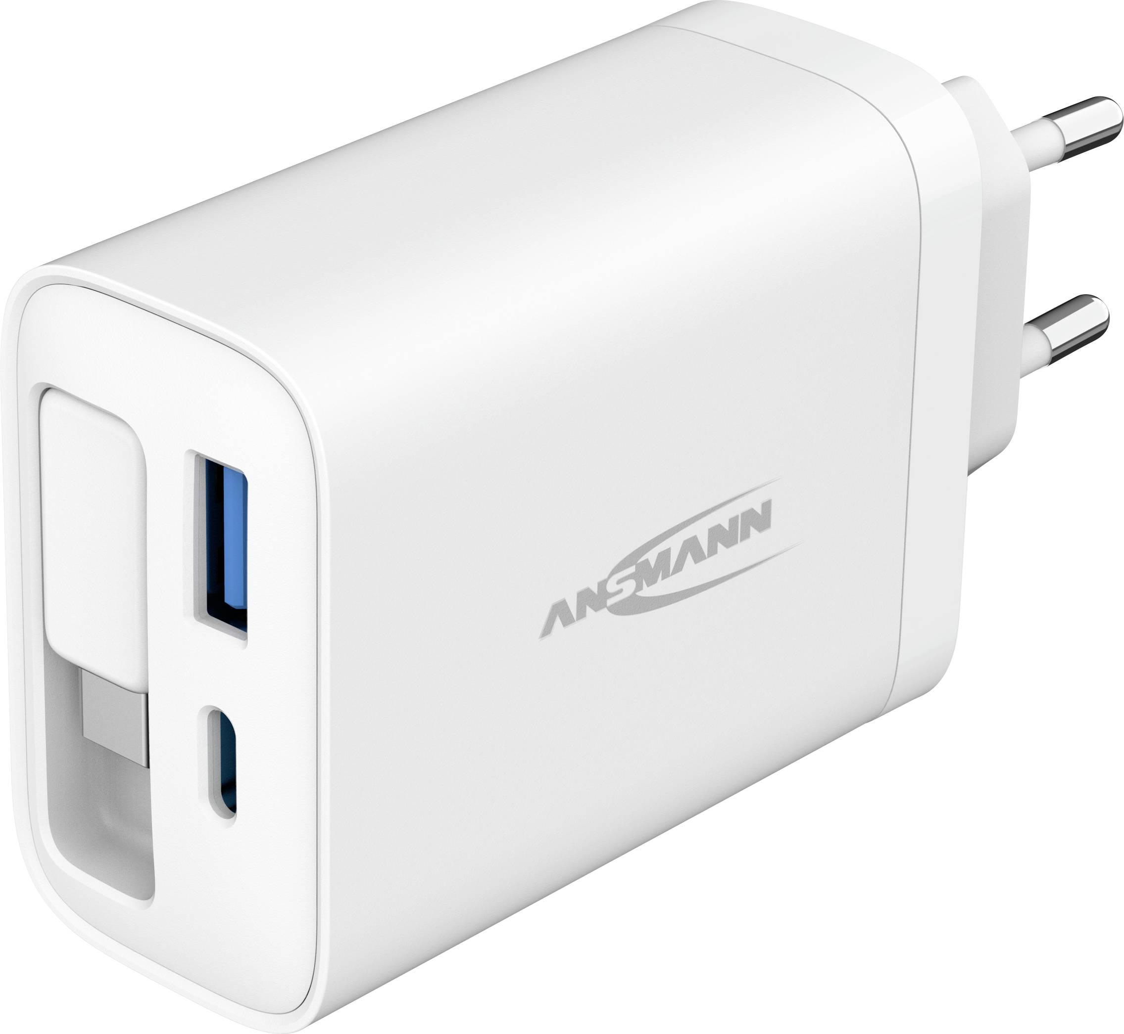 Ansmann 230PD Chargeur USB 30 W 1x USB-A, 2x USB-C® Power Delivery blanc pour mobile câble USB-C® enroulable