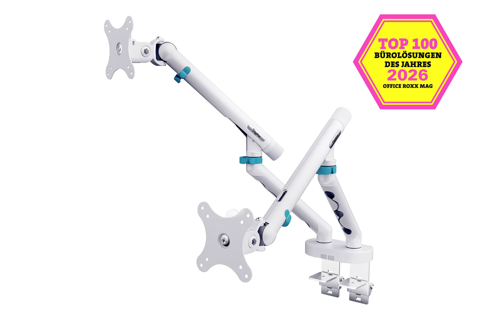 Digitus Support de table pour écran 2 Écran(s) 88,9 cm (35") blanc rotatif, réglable en hauteur, inclinable, rotatif, mo