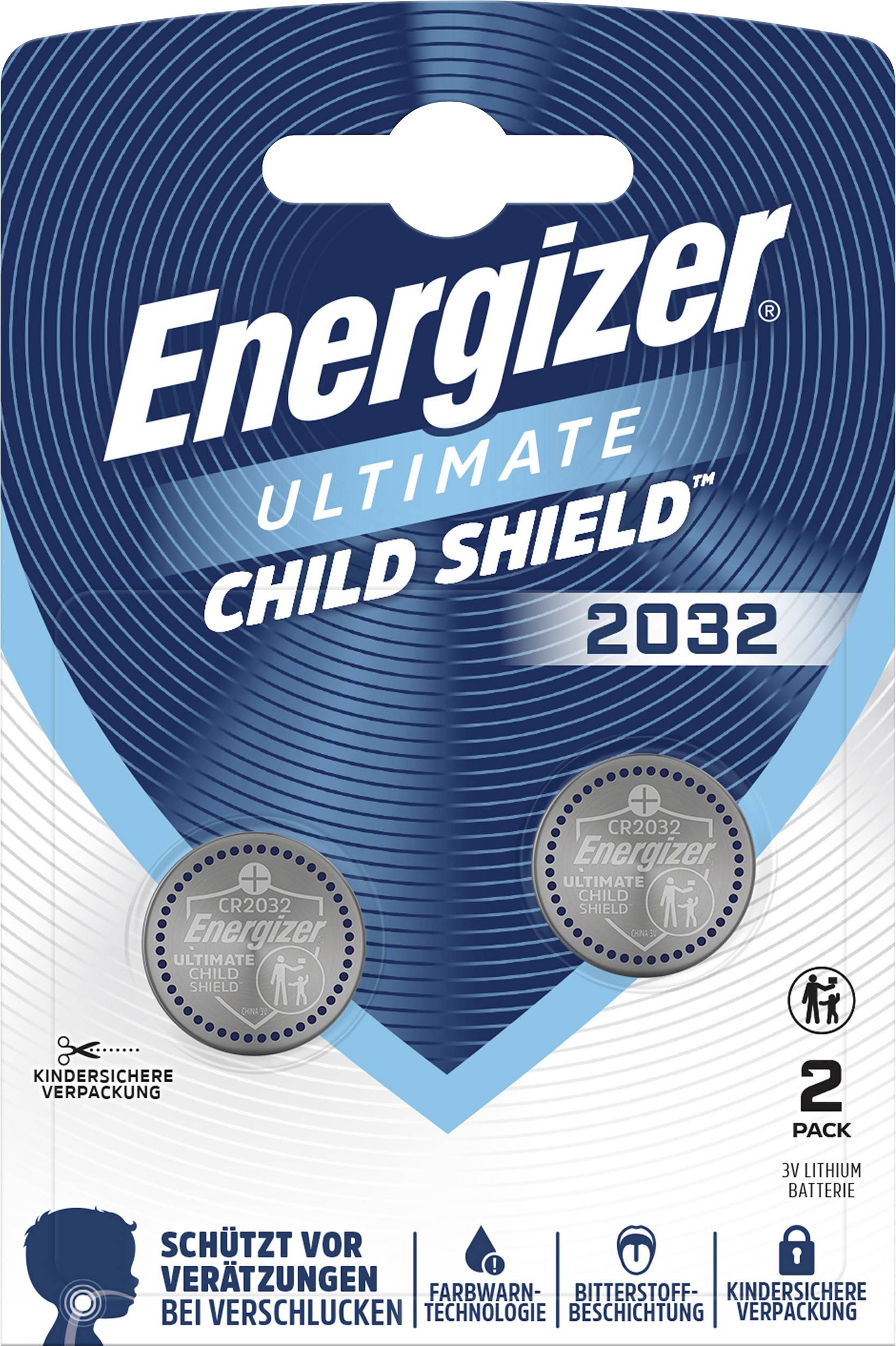 Energizer Pile bouton CR 2032 3 V 2 pc(s) 235 mAh lithium Ultimate Child Shield E304567000