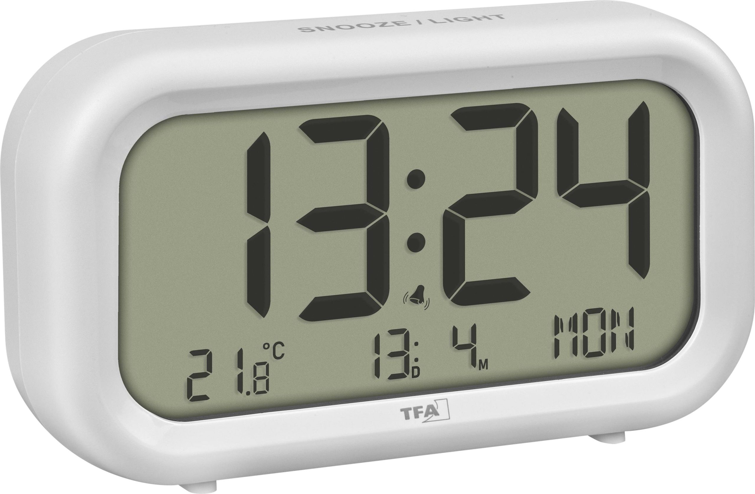 TFA Dostmann 60.2052.02 à quartz Réveil blanc Heures de réveil 2 grand écran, sonnerie de réveil très puissante