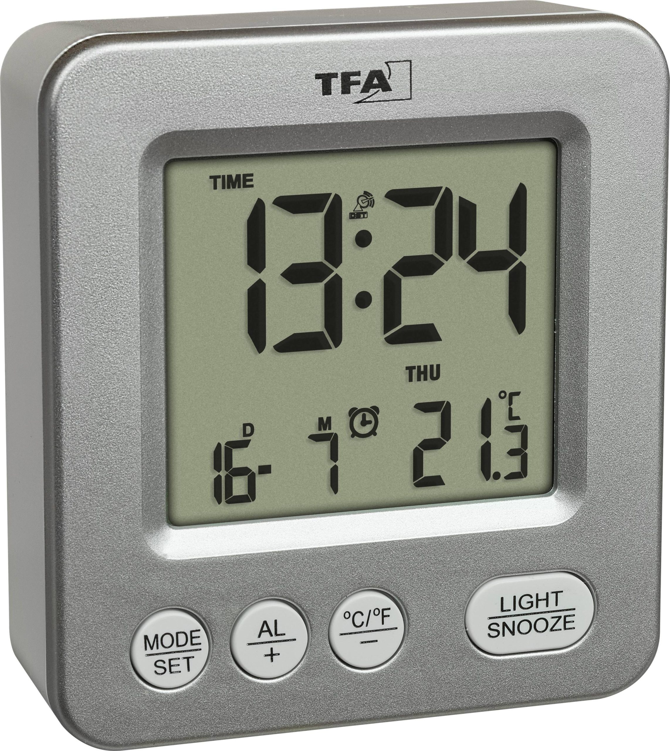 TFA Dostmann 60.2567.54 radiopiloté(e) Réveil argent Heures de réveil 1
