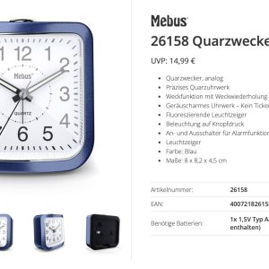 Mebus 26158 à quartz Réveil bleu