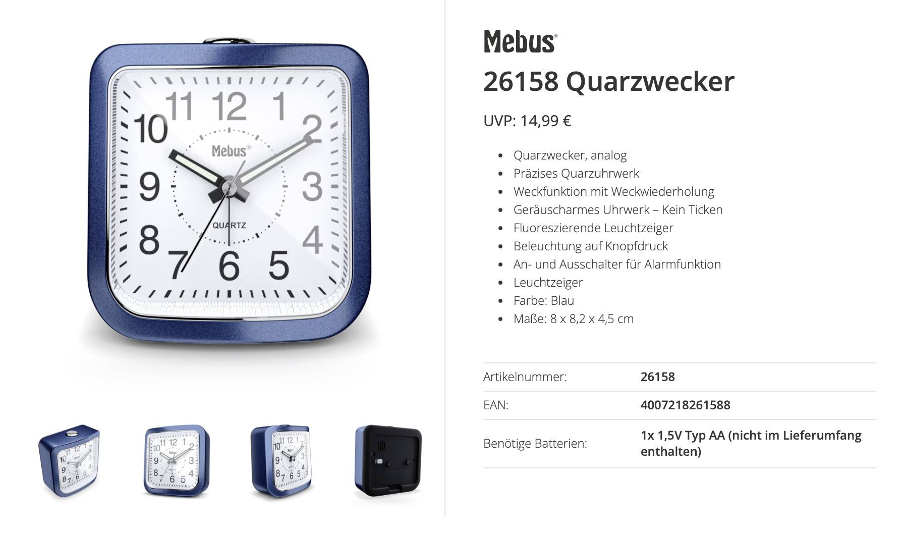Mebus 26158 à quartz Réveil bleu
