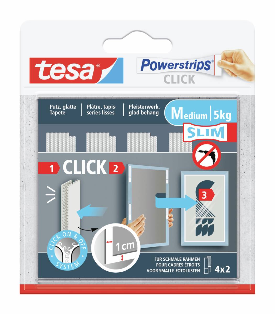 tesa Powerstrips CLICK tesa powerstrips CLICK slim - tampons adhésifs auto-agrippants pour cliquer sur des cadres photo Outillage & atelier">Colles, adhésifs & bandes auto-agrippantes Fixations adhésives Crochets adhésifs <section class="productDetails__container productDetails__container--fullWidthDesc