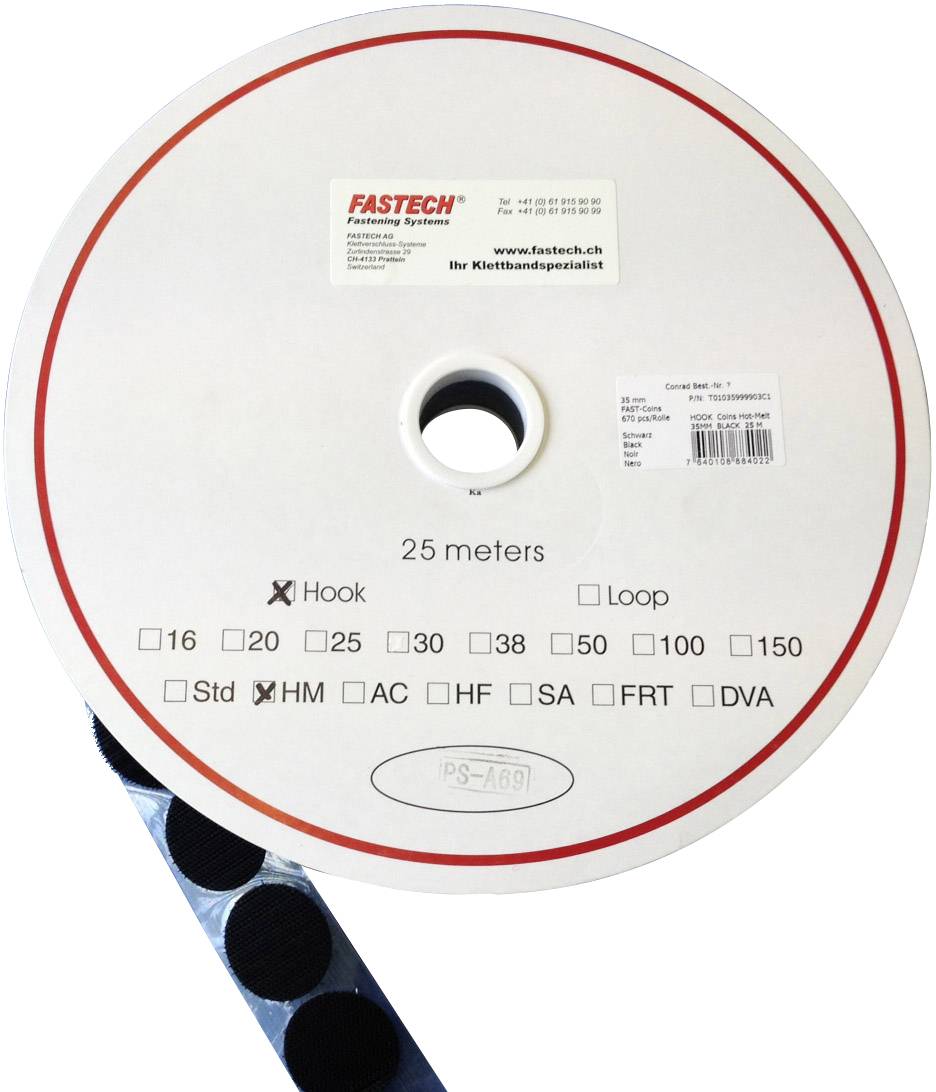 FASTECH® B35‑CO‑H‑999910 Pastille ronde auto-agrippante hotmelt à coller partie crochets (Ø) 35 mm noir 1 pc(s)