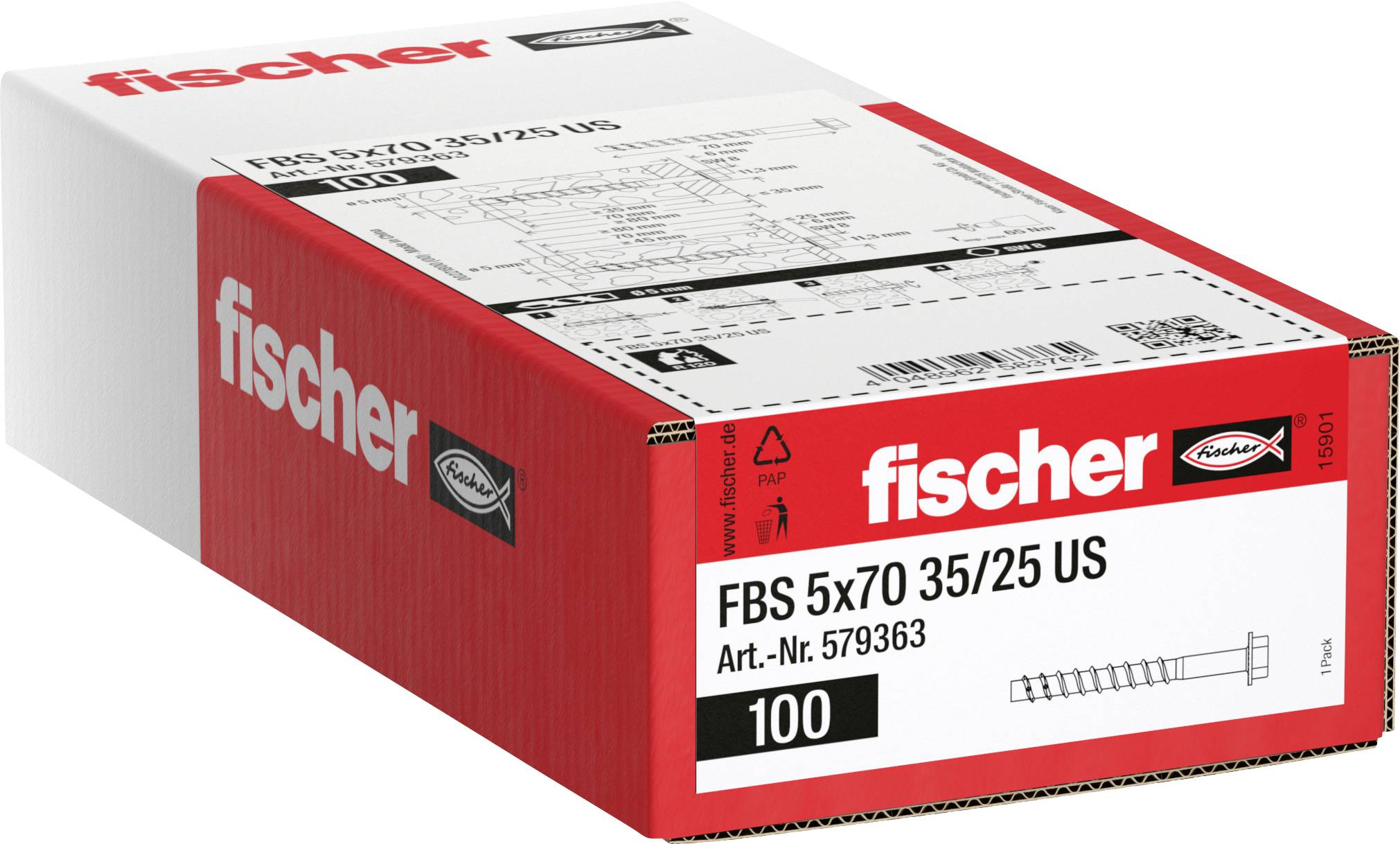 Fischer 579363 Vis à béton 70 mm 6 pans extérieurs étamé par galvanisation 100 pc(s)