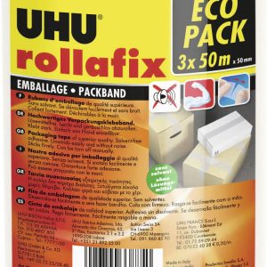 UHU Rollafix 33885 Ruban adhésif d’emballage transparent (L x l) 5000 mm x 50 mm 3 pc(s)
