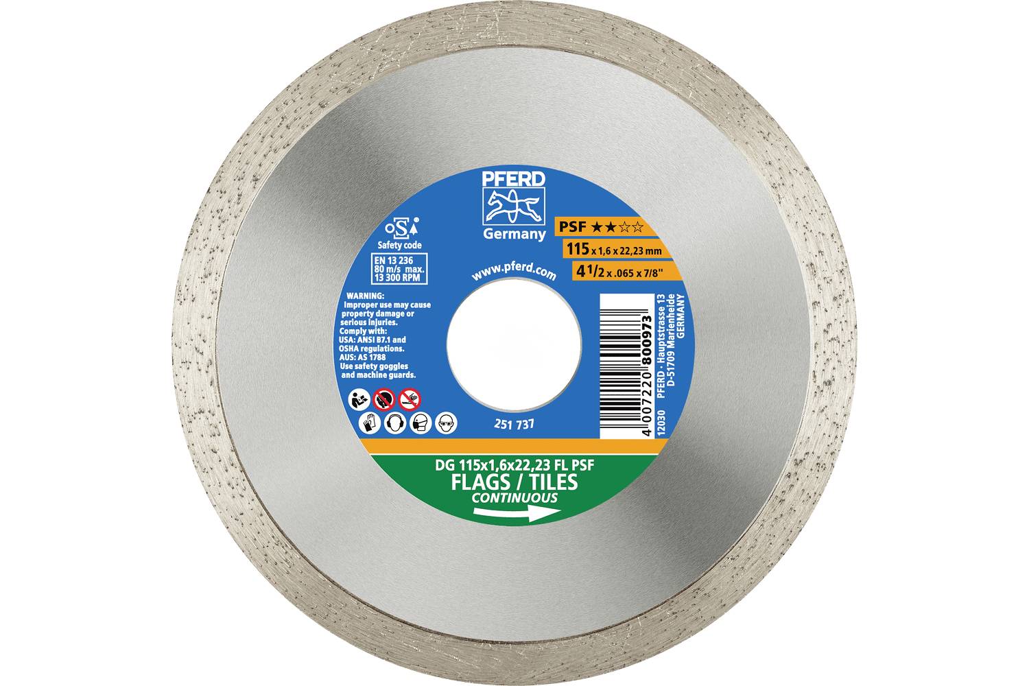 PFERD TOOLS 68000025 DG 76 x 1,6 x 10 FL PSF Disque à tronçonner diamanté Diamètre 76 mm Ø de perçage 10 mm Carrelage, C