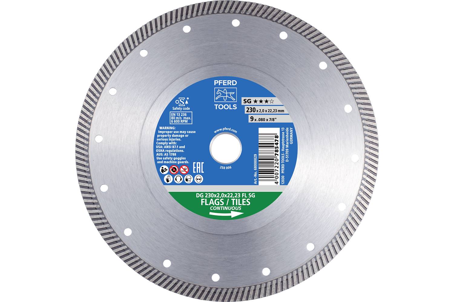 PFERD TOOLS 68000034 DG 300 x 2,4 x 25,4 FL SG Disque à tronçonner diamanté Diamètre 300 mm Ø de perçage 25.4 mm Carrela