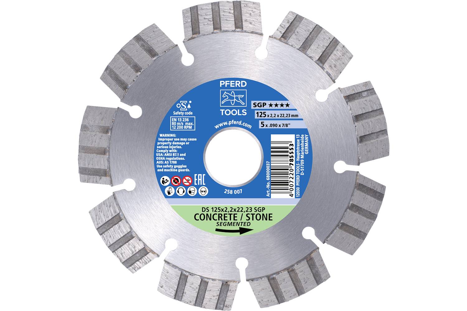 PFERD TOOLS 68000038 DS 178 x 2,4 x 22,23 SGP Disque à tronçonner diamanté Diamètre 178 mm Ø de perçage 22.23 mm Tuile,