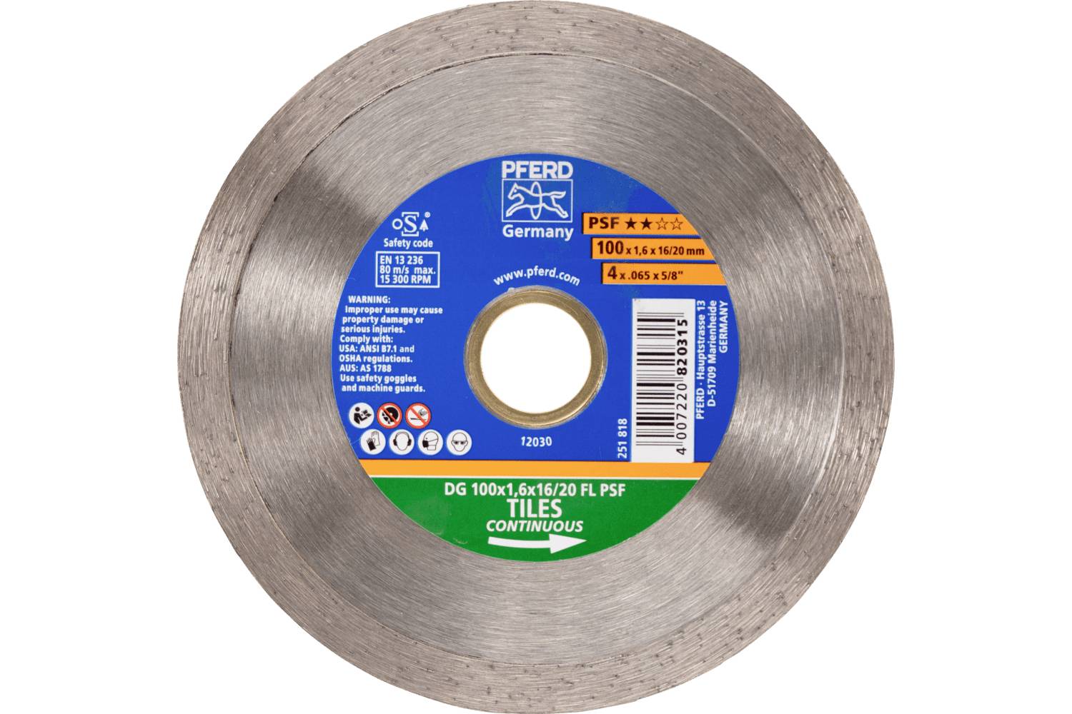 PFERD TOOLS 68300035 DG 100 x 1,6 x 16/20 FL PSF Disque à tronçonner diamanté Diamètre 100 mm Ø de perçage 20 mm Tuile,