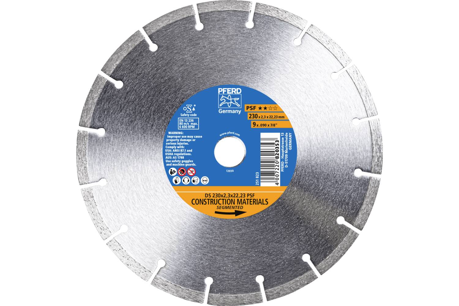 PFERD TOOLS 68300039 DS 230x2,3x22,23 START Disque à tronçonner diamanté Diamètre 230 mm Ø de perçage 22.23 mm Tuile, Bé