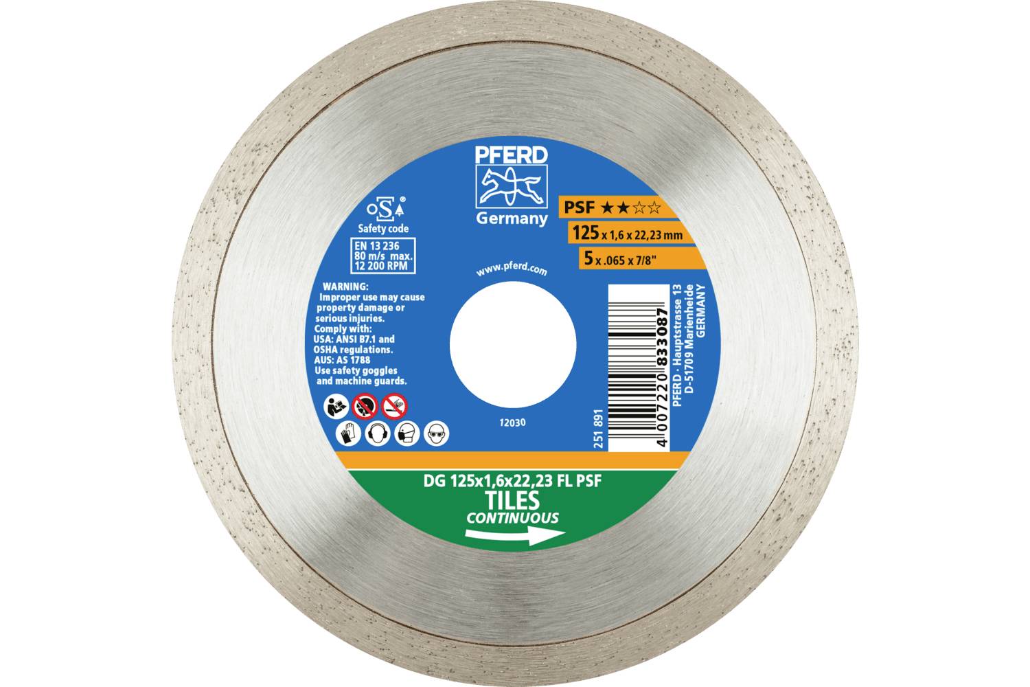 PFERD TOOLS 68300041 DG 125 x 1,6 x 22,23 FL PSF (ZA) Disque à tronçonner diamanté Diamètre 125 mm Ø de perçage 22.23 mm
