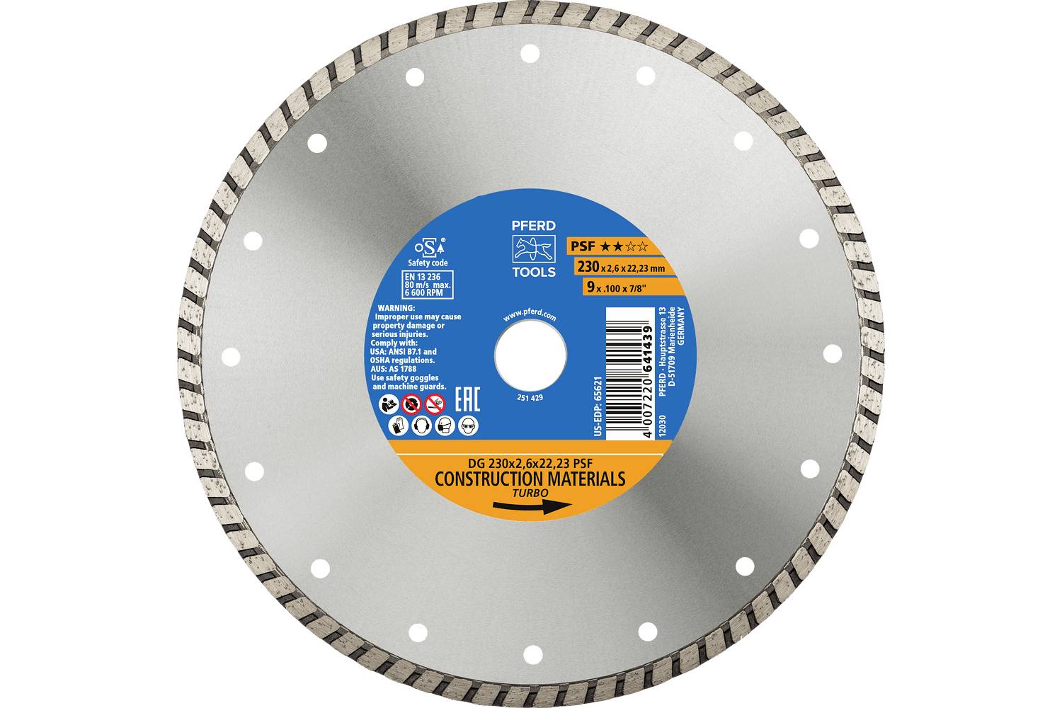PFERD TOOLS 68300050 DG 230x2,6x22,23 START Disque à tronçonner diamanté Diamètre 230 mm Ø de perçage 22.23 mm Tuile, Bé
