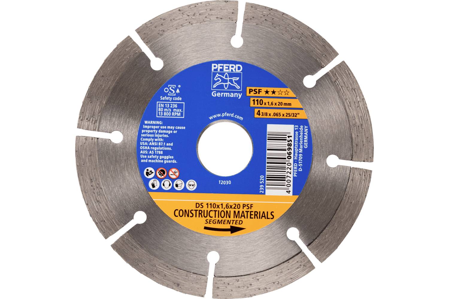 PFERD TOOLS 68300052 DS 110X1,6X20 START Disque à tronçonner diamanté Diamètre 110 mm Ø de perçage 20 mm Tuile, Béton ar