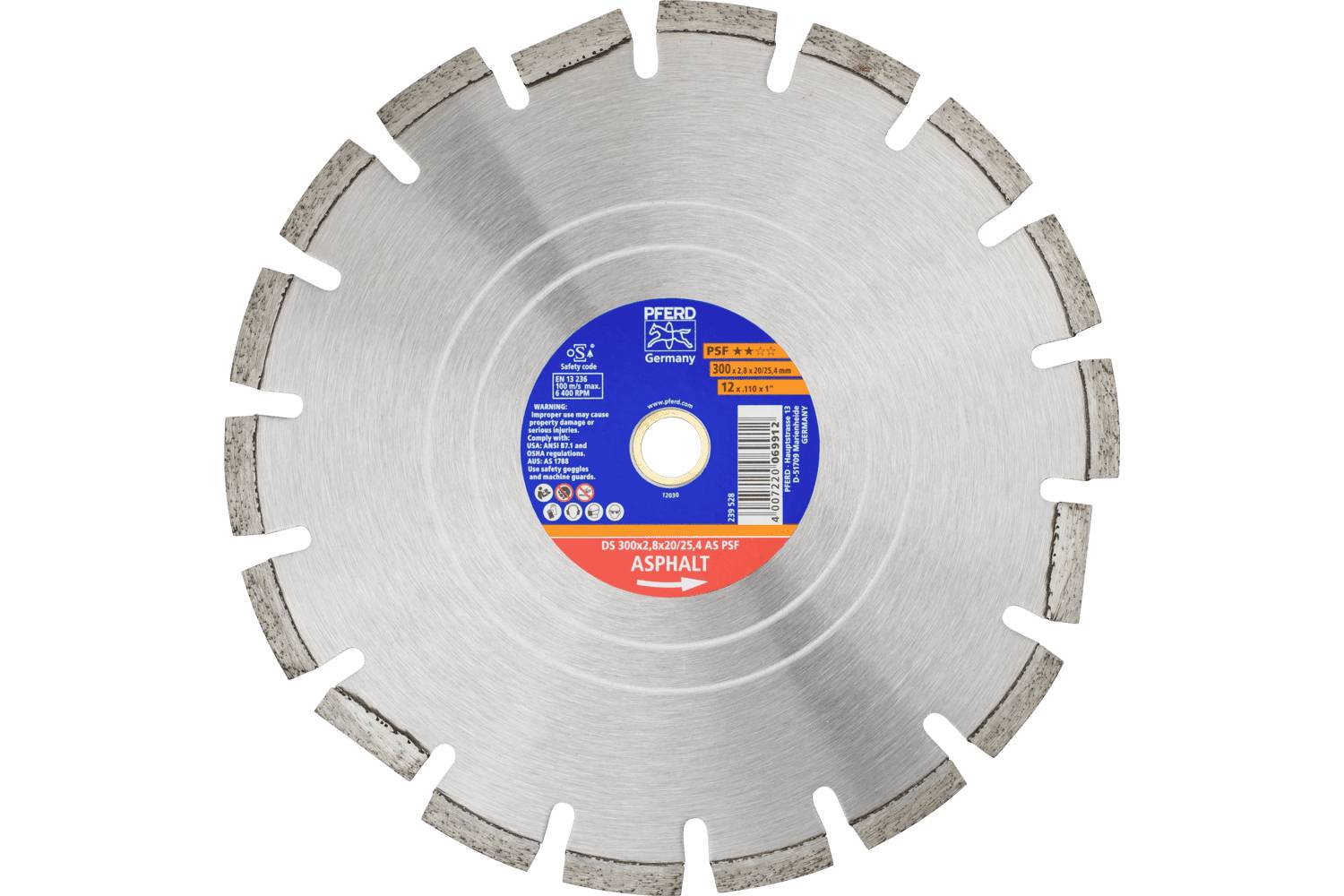 PFERD TOOLS 68300058 DS 300X2,8X20/25,4 AS PSF Disque à tronçonner diamanté Diamètre 300 mm Ø de perçage 25.4 mm Asphalt