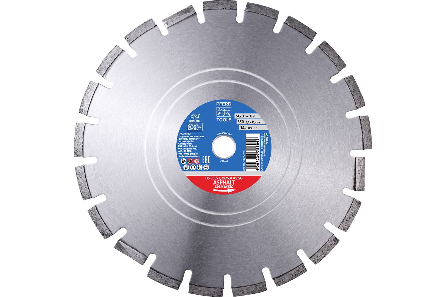 PFERD TOOLS 68300104 DS 300 x 2,8 x 25,4 AS SG Disque à tronçonner diamanté Diamètre 300 mm Ø de perçage 25.4 mm Asphalt