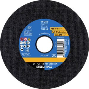 PFERD TOOLS EHT 125-1,0 PSF STEELOX (TIN 10) 69121091 Disque à tronçonner 125 mm 10 pc(s) PFERD TOOLS EHT 125-1,0 PSF STEELOX (TIN 10) 69121091 Disque à tronçonner 125 mm 10 pc(s)