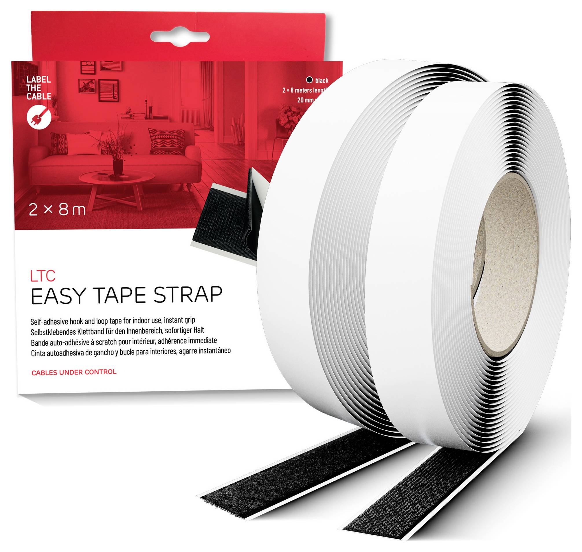 Label the Cable LTC EASY TAPE STRAP Bande auto-agrippante (L x l) 8 m x 20 mm noir 8 m