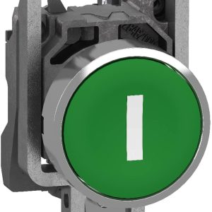 Schneider Electric XB4BA33115 Bouton poussoir, Harmony XB4, métal, 22 mm, vert, Marqué I, palpage, 1S, push-in Bouton-po Schneider Electric XB4BA33115 Bouton poussoir, Harmony XB4, métal, 22 mm, vert, Marqué I, palpage, 1S, push-in Bouton-po