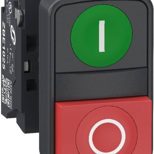 Schneider Electric XB5AL734155 Bouton-poussoir double pression, Harmony XB5, plastique, 22 mm, vert, Rouge, marqué E/S,