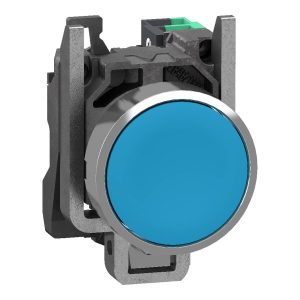 Schneider Electric XB4BA615 Bouton poussoir, Harmony XB4, métal, 22 mm, bleu, Sans inscription, palpage, 1S, push-in Bou