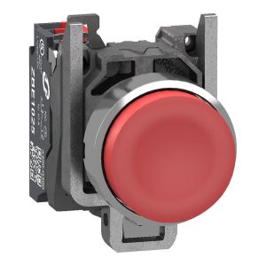 Schneider Electric XB4BL425 Bouton poussoir, Harmony XB4, métal, 22 mm, rouge, En saillie, sans inscription, palpant, 1Ö
