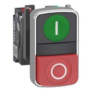 Schneider Electric XB4BL734155 Bouton-poussoir double, Harmony XB4, métal, 22 mm, vert, Rouge, marqué E/S, palpage, 1S+1