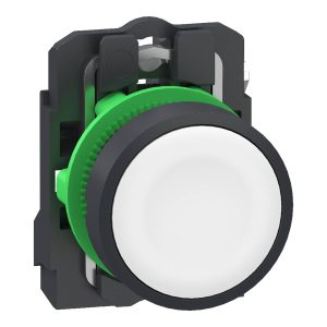 Schneider Electric XB5AA115 Bouton poussoir, Harmony XB5, plastique, 22 mm, blanc, Sans inscription, palpage, 1S, push-i