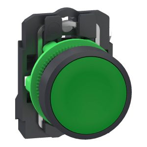 Schneider Electric XB5AA315 Bouton poussoir, Harmony XB5, plastique, 22 mm, vert, Sans inscription, palpage, 1S, push-in