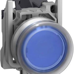 Schneider Electric XB4BP61GEX Bouton poussoir, Harmony XB4, métal, 22 mm, bleu, en saillie, sans inscription, palpant, a