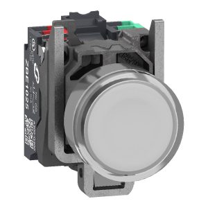 Schneider Electric XB4BW31B55 Bouton-poussoir lumineux, Harmony XB4, métal, 22 mm, blanc, Sans inscription, LED, calotte