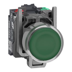 Schneider Electric XB4BW33B55 Bouton-poussoir lumineux, Harmony XB4, métal, 22 mm, vert, Sans inscription, LED, calotte