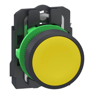 Schneider Electric XB5AA515 Bouton poussoir, Harmony XB5, plastique, 22 mm, jaune, Sans inscription, palpage, 1S, push-i
