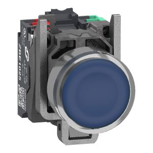Schneider Electric XB4BW36B55 Bouton-poussoir lumineux, Harmony XB4, métal, 22 mm, bleu, Sans inscription, LED, calotte
