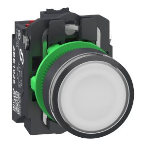 Schneider Electric XB5AW31B55 Bouton-poussoir lumineux, Harmony XB5, plastique, 22 mm, blanc, Sans inscription, LED, cal